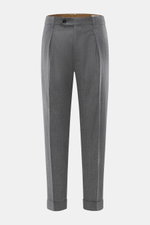 Berwich Wollhose 'Chiaia' dunkelgrau meliert, frontal fotografiert, aus reiner, leicht elastischer Schurwolle, Tapered Fit, knöchellang mit fixiertem Saumaufschlag.