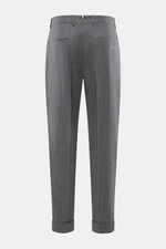 Berwich Wollhose 'Chiaia' dunkelgrau meliert, Rückansicht, knöchellang, Tapered Fit, reine Wolle, Taschen, Bundknöpfe, Saumaufschlag.