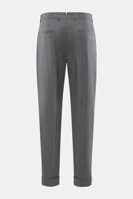 Berwich Wollhose 'Chiaia' dunkelgrau meliert, Rückansicht, knöchellang, Tapered Fit, reine Wolle, Taschen, Bundknöpfe, Saumaufschlag.