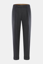 Berwich Wollhose 'Chiaia' anthrazit meliert in Frontansicht, Tapered Fit aus leicht elastischer Schurwolle mit Bundknöpfen und fixiertem Saumaufschlag.