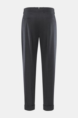 Berwich Wollhose 'Chiaia' anthrazit meliert, Rückansicht, knöchellang, Tapered Fit, reine Wolle, Reißverschluss, Bundknöpfe, Taschen, Saumaufschlag.
