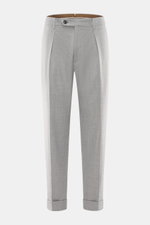 Front view of Berwich Wool Pants 'Chiaia' Grey Mélange with tapered fit, pure wool, single waistband pleat, side pockets, and fixed hem cuffs.