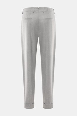 Berwich Wool Pants 'Chiaia' Grey Mélange shown from the back, ankle-length tapered fit, pure virgin wool with side seam and welt pockets.