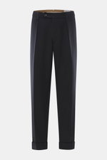 Berwich Wollhose 'Chiaia' navy, knöchellang mit Tapered Fit, leichte elastische Schurwolle, einfache Bundfalte, Reißverschluss, Knopfriegel, Saumaufschlag, frontal.
