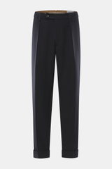 Berwich Wollhose 'Chiaia' navy, knöchellang mit Tapered Fit, leichte elastische Schurwolle, einfache Bundfalte, Reißverschluss, Knopfriegel, Saumaufschlag, frontal.