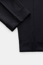 Berwich Wollhose 'Chiaia' navy, Detailaufnahme von Bein und Saum, reine Wolle, leicht elastisch, Tapered Fit, knöchellang, glatter Griff, Bundfalte, Taschen.