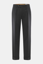 Berwich Wollhose 'Chiaia' anthrazit meliert, Frontansicht, Tapered Fit, reine Wolle, knöchellang, Bundknöpfe, Saumaufschlag, Taschen.
