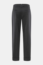Berwich Wollhose 'Chiaia' anthrazit meliert, Rückansicht, knöchellang, Tapered Fit, reine, leicht elastische Schurwolle, glatter Griff, Bundknöpfe, Leistentaschen, Saumaufschlag.