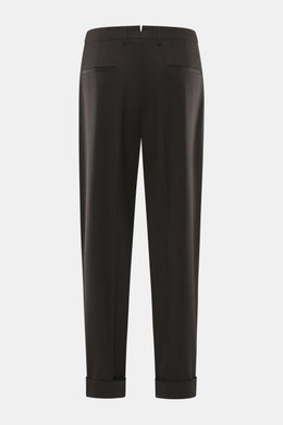 Berwich Wollhose 'Chiaia' dunkelbraun meliert, Rückansicht, knöchellang, Tapered Fit aus leicht elastischer Schurwolle mit Leistentaschen und fixiertem Saumaufschlag.