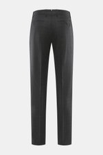Berwich Wool pants 'Retrolong' anthracite checkered shown from the back, made of pure wool with subtle Prince of Wales pattern, regular fit, tapered legs, zipper, waistband buttons, extended button tab, simple waistband pleat, piped hip pockets, welt back