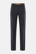 Berwich Wool pants 'Retrolong' navy checkered front view showing casual regular fit, pure wool twill, Prince of Wales pattern, tapered legs.