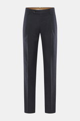 Berwich Wool pants 'Retrolong' navy checkered front view showing casual regular fit, pure wool twill, Prince of Wales pattern, tapered legs.