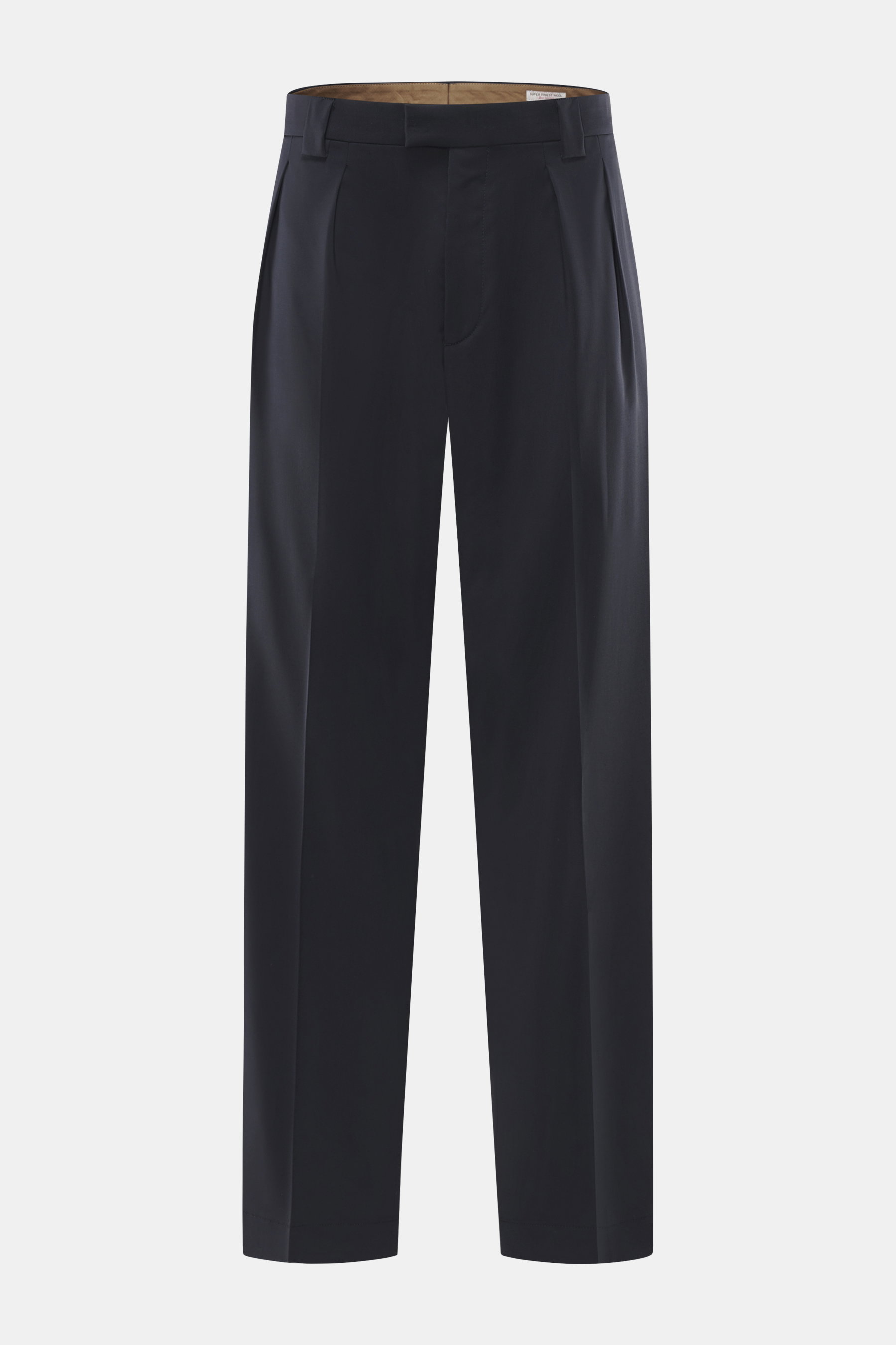 Berwich Wollhose 'Lucano' navy, Vorderansicht, reine Schurwolle, leicht elastisch, glatter Griff, Regular Fit, gerader Schnitt, Reißverschluss, Bundhaken, doppelte Bundfalte, Seitentaschen, paspelierte Gesäßtasche mit geknöpfter Patte.