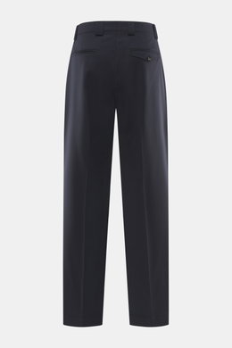 Berwich Wollhose 'Lucano' navy, Rückansicht, reine Schurwolle, leicht elastisch, glatter Griff, Regular Fit, gerader Schnitt, Reißverschluss, Bundhaken, doppelte Bundfalte, Seitentaschen, paspelierte Gesäßtasche mit geknöpfter Patte.