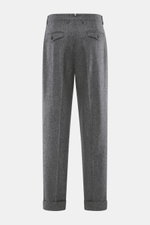 Berwich Merino Wool Pants 'Negroni' dark grey patterned shown from the back, made of herringbone pure wool, regular fit, tapered legs, side seam and back flap pockets.