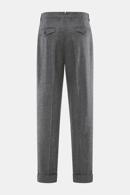 Berwich Merino Wool Pants 'Negroni' dark grey patterned shown from the back, made of herringbone pure wool, regular fit, tapered legs, side seam and back flap pockets.