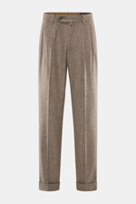 Front view of Berwich Merino Wool Pants 'Negroni' brown patterned in herringbone pure wool fabric, regular fit, soft touch, tapered legs with fixed hem cuff.

The wool pants 'Negroni' by BERWICH are made from pure wool fabric in a herringbone pattern, whi