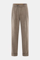 Front view of Berwich Merino Wool Pants 'Negroni' brown patterned in herringbone pure wool fabric, regular fit, soft touch, tapered legs with fixed hem cuff.

The wool pants 'Negroni' by BERWICH are made from pure wool fabric in a herringbone pattern, whi