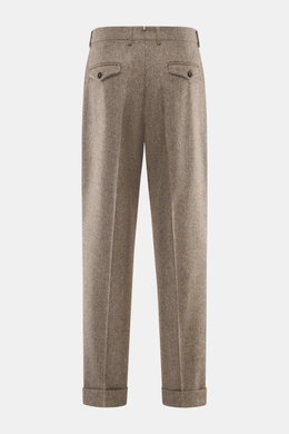 Berwich Merino Wool Pants 'Negroni' brown patterned shown from the back, regular fit, herringbone pure wool, soft touch, tapered legs.