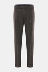 Santaniello Wollhose 'Camerota' anthrazit meliert, frontale Ansicht, reine Wolle, Regular Fit, Bundfalte, französische Taschen, Saumaufschlag.