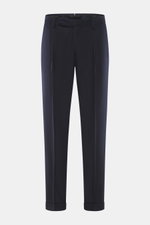 Santaniello Wollhose 'Camerota' navy, frontale Nahaufnahme, Bundfalten, Reißverschluss, Bundknöpfe, französische Taschen, weiches Wollgewebe, Regular Fit.