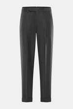 Santaniello Wollhose 'Arsenio' dunkelgrau meliert, frontale Ansicht, Twill aus Wolle mit Cashmere, weicher Griff, Tapered Fit, reguläre Oberschenkelweite, knöchellang, schmal zulaufend, Reißverschluss, Bundknöpfe, einfache Bundfalte, paspelierte Hüft- und