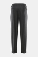 Santaniello Wollhose 'Arsenio' dunkelgrau meliert, Rückansicht, Twill aus Wolle mit Cashmere, sehr weich, Tapered Fit, knöchellang, Bundknöpfe.