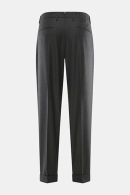 Santaniello Wollhose 'Arsenio' dunkelgrau meliert, Rückansicht, Twill aus Wolle mit Cashmere, sehr weich, Tapered Fit, knöchellang, Bundknöpfe.