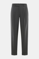 Santaniello Wollhose 'Arsenio' dunkelgrau, frontal fotografiert, knöchellang, schmal zulaufend, reine Wolle, Carrot Fit, Bundknopf, Reißverschluss, paspelierte Taschen.