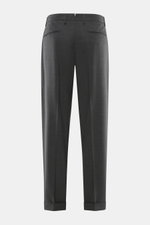 Santaniello Wollhose 'Arsenio' dunkelgrau, Rückansicht, reine Wolle, glatter Griff, Carrot Fit, knöchellang, schmal zulaufend, Bundfalte, paspelierte Taschen, Saumaufschlag.