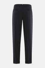 Santaniello Wollhose 'Arsenio' navy, knöchellang, schmal zulaufend, Carrot Fit, glatter Griff, reine Wolle, Rückansicht mit paspelierten Taschen.