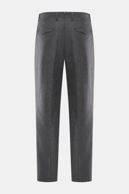 Santaniello Hose 'Cava' dunkelgrau meliert, Rückansicht, Woll-Mix, Tapered Fit, knöchellang, Taschen mit Patte, klassisch retroesker Stil.