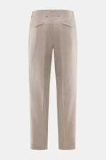 Rückansicht der Santaniello Hose 'Cava' taupe meliert aus Woll-Mix, knöchellang, Tapered Fit, mit Patten an Gesäßtaschen.