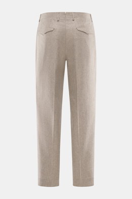 Rückansicht der Santaniello Hose 'Cava' taupe meliert aus Woll-Mix, knöchellang, Tapered Fit, mit Patten an Gesäßtaschen.