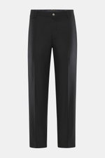 Santaniello Hose 'Cava' schwarz in Frontansicht, knöchellang, Tapered Fit aus Woll-Mix mit Bundknopf, Reißverschluss, Uhrentasche und Seitentaschen.