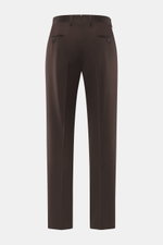 Lardini Trousers dark brown shown from the back, made of pure viscose, regular fit, straight cut, zipper and waistband hook, French pockets, small watch pocket, piped back pockets with button, open length.