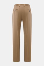 Lardini Trousers brown shown from the back, pure viscose, regular fit, straight cut, zipper and waistband hook, French pockets, small watch pocket, piped back pockets with button, open length.