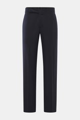 Vorderansicht der Lardini Wollhose navy aus elastischer Schurwolle, Regular Fit, gerader Schnitt, mit Reißverschluss, Bundhaken, französischen Taschen, kleiner Uhrentasche, paspelierten Gesäßtaschen mit Knopf und offener Länge.