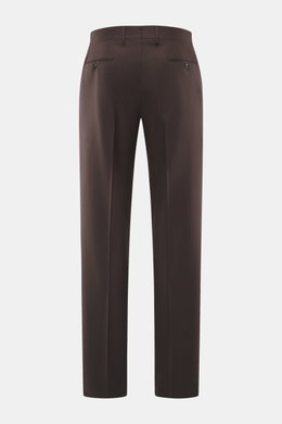 Lardini Wollhose dunkelbraun von hinten, Regular Fit, gerader Schnitt, elastische Schurwolle, mit Reißverschluss, Bundhaken, französischen Taschen, Uhrentasche, paspelierten Gesäßtaschen mit Knopf, offene Länge.