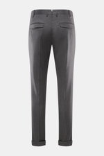 Rear view of PT Torino Wool trousers 'Master Fit' dark grey in slim, very tapered fit with fixed hem cuff, French pockets, and concealed back pocket buttons.  

Description: <p>Confident style for the office: The 'Master Fit' trousers by PT TORINO combine