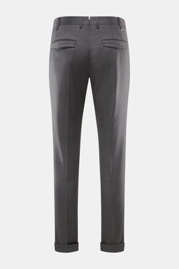Rear view of PT Torino Wool trousers 'Master Fit' dark grey in slim, very tapered fit with fixed hem cuff, French pockets, and concealed back pocket buttons.  

Description: <p>Confident style for the office: The 'Master Fit' trousers by PT TORINO combine