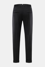 Rear view of PT Torino Wool trousers 'Master Fit' anthracite melange, slim fit, tapered wool twill with fixed turn-up cuff, French pockets, soft touch.

Description: <p>Confident style for the office: The 'Master Fit' trousers by PT TORINO combine fine vi