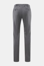 PT Torino Wollhose 'Slim Fit' grau meliert, Rückansicht, schmal zulaufend, aus weichem Schurwoll-Twill, mit Reißverschluss, Bundknöpfen, französischen Taschen, Uhrentasche und paspelierten Gesäßtaschen mit Knopf, ideal für edle Office-Looks.
