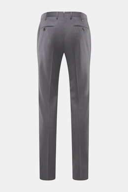 PT Torino Wollhose 'Slim Fit' grau meliert, Rückansicht, schmal zulaufend, aus weichem Schurwoll-Twill, mit Reißverschluss, Bundknöpfen, französischen Taschen, Uhrentasche und paspelierten Gesäßtaschen mit Knopf, ideal für edle Office-Looks.