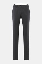PT Torino Wollhose 'Slim Fit' anthrazit aus feinem Schurwoll-Twill, weicher Griff, schmal zulaufend, mit Reißverschluss, Bundknopf, französischen Taschen, Uhrentasche, paspelierten Gesäßtaschen, frontale Perspektive.
