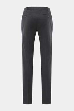 PT Torino Wollhose 'Slim Fit' anthrazit, Rückansicht, schmal zulaufend, aus weichem Schurwoll-Twill, mit Reißverschluss, Bundknöpfen, französischen Taschen und paspelierten Gesäßtaschen.