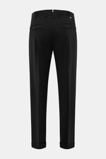 PT Torino Wool Pants 'Rebel Fit' Black shown from the back, ankle-length tapered fit in elastic virgin wool with waistband hook, zipper, French pockets, and buttoned back flap pockets.