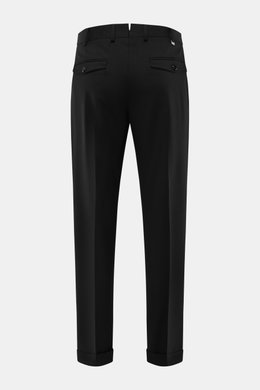 PT Torino Wool Pants 'Rebel Fit' Black shown from the back, ankle-length tapered fit in elastic virgin wool with waistband hook, zipper, French pockets, and buttoned back flap pockets.