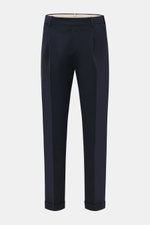PT Torino Wollhose 'Rebel Fit' navy, frontale Nahaufnahme, Tapered Fit, elastische Schurwolle, knöchellang, Bundhaken, französische Taschen, Saumaufschlag.