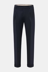 PT Torino Wollhose 'Rebel Fit' navy, frontale Nahaufnahme, Tapered Fit, elastische Schurwolle, knöchellang, Bundhaken, französische Taschen, Saumaufschlag.
